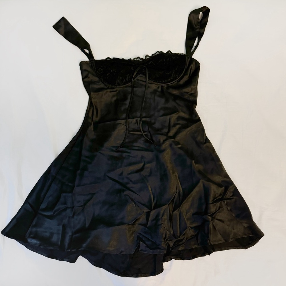 Lucy in the Sky Los Angeles Black Satin A-Line Mini Black Dress Corset Lace S